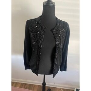 Vivien Forest Vintage Black Embellished Beaded Sequin Cardigan Sweater